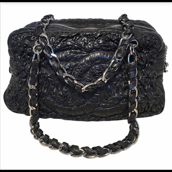 CHANEL Black Ruched Astrakhan Bowler Bag. - Picture 7 of 8